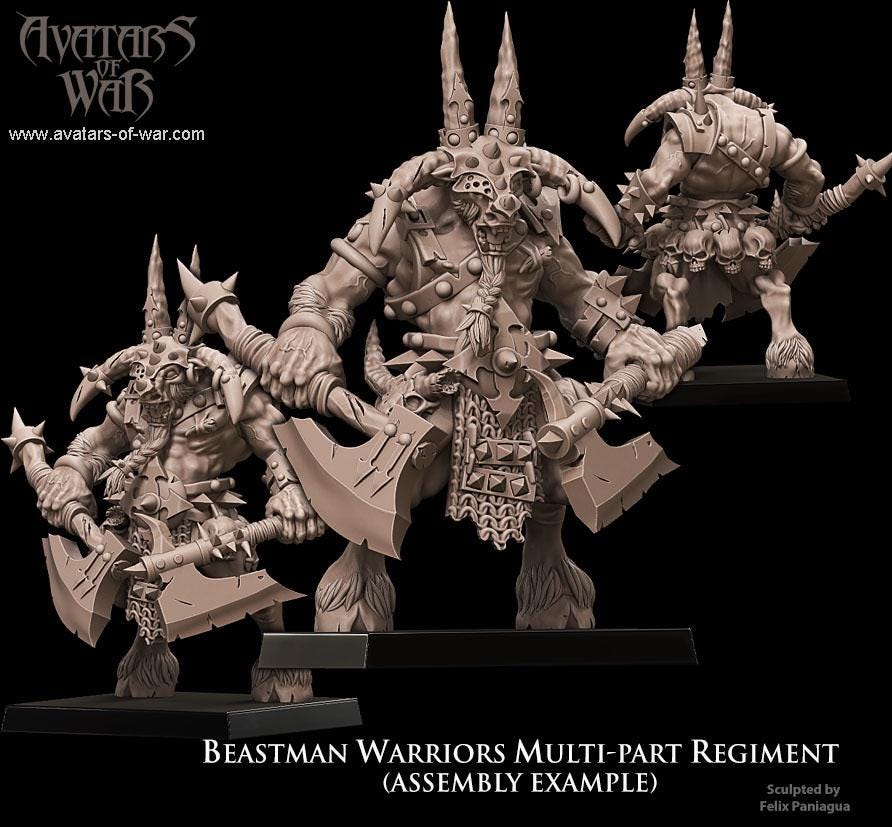 Beastman Warriors multi-part regiment by Avatars of War Miniatures