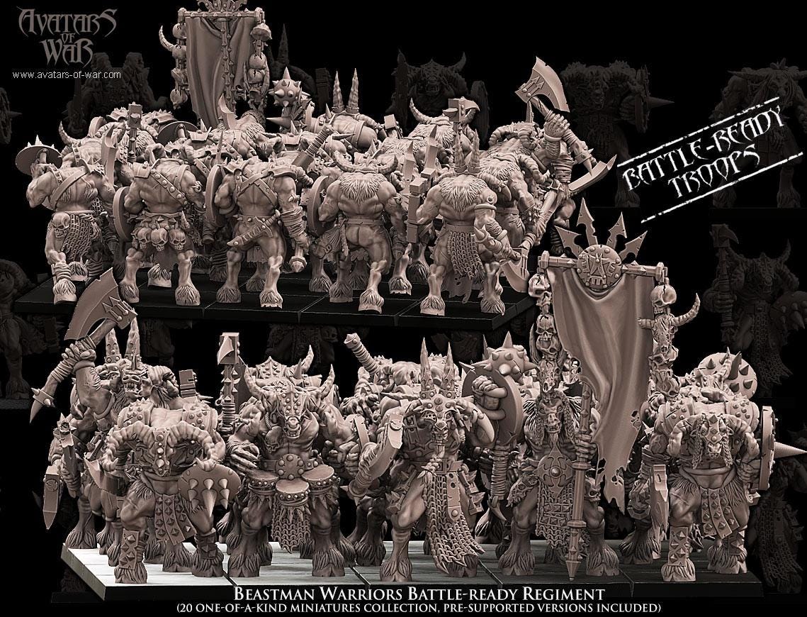 Beastman Warriors Battle-Ready regiment by Avatars of War Miniatures