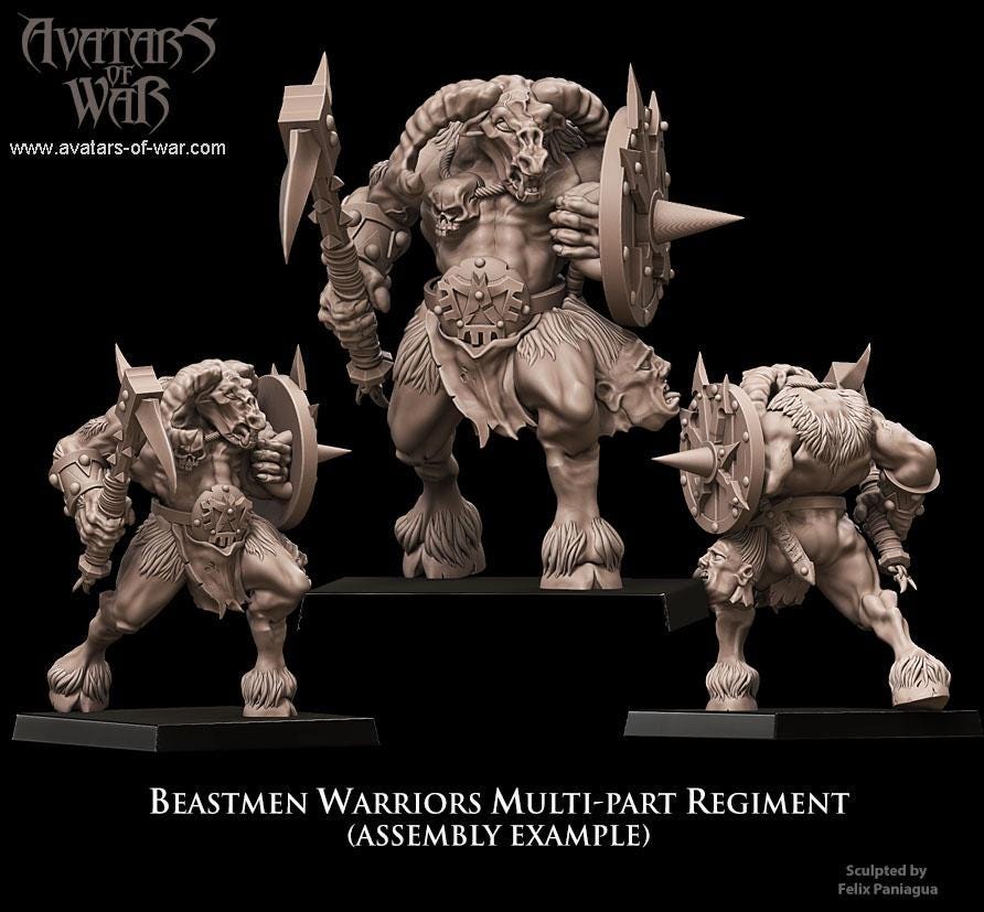 Beastman Warriors multi-part regiment by Avatars of War Miniatures