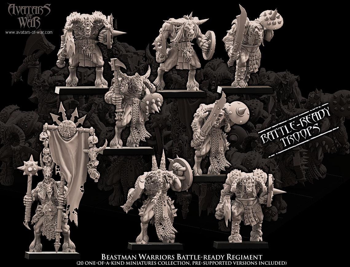 Beastman Warriors Battle-Ready regiment by Avatars of War Miniatures