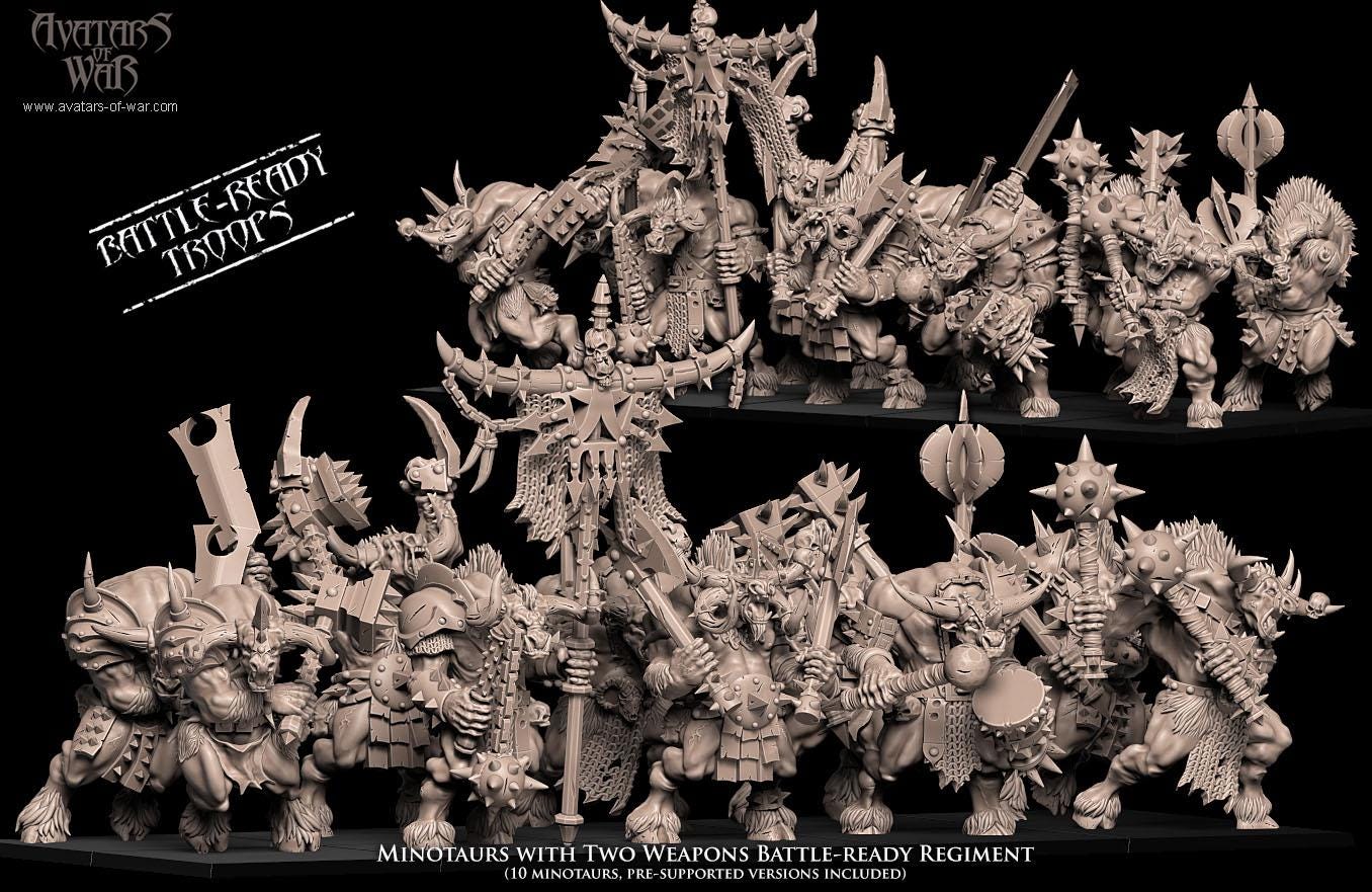 Minotaurs two weapons Unit Battle Ready by Avatars of War Miniatures