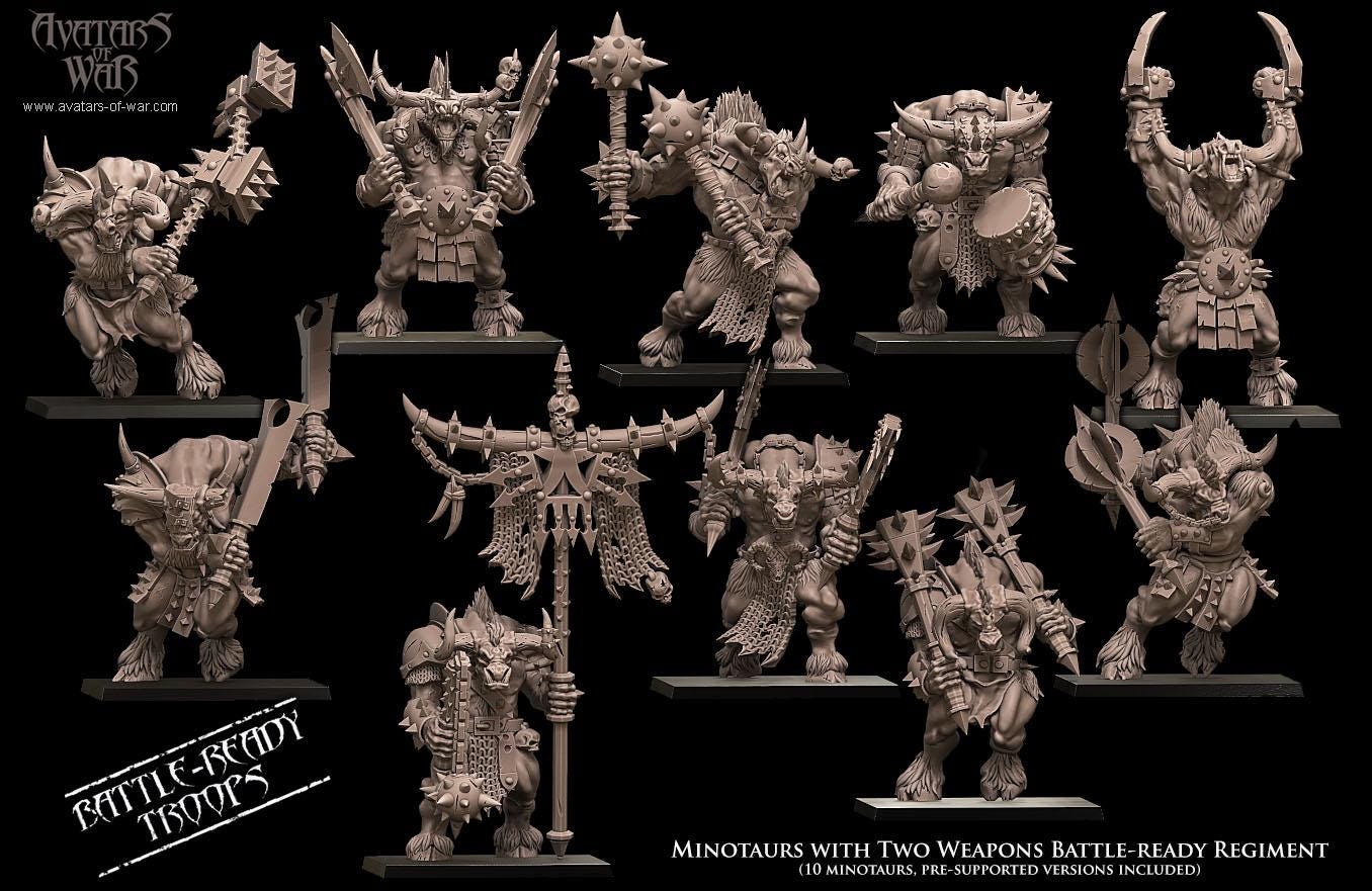 Minotaurs two weapons Unit Battle Ready by Avatars of War Miniatures