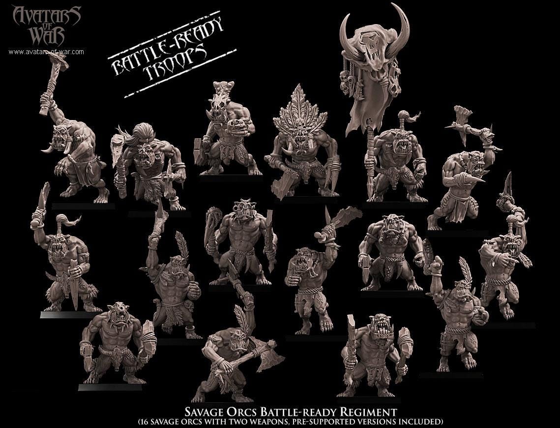 Savage Orc Warriors Unit Battle Ready by Avatars of War Miniatures