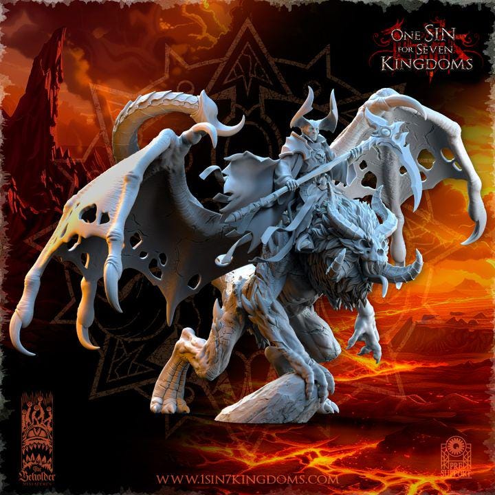 Realms of Mayhem Mayhem Sorcerer on Undead Manticore  by Beholder Miniatures