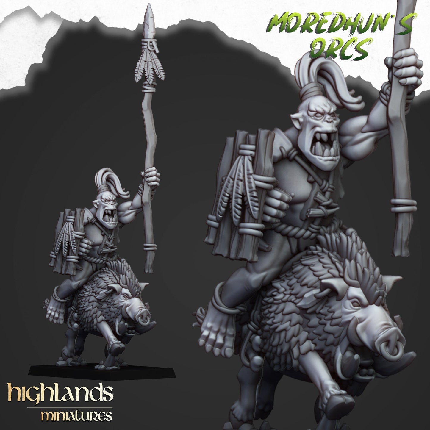 Feral Orc Boar Calvary Unit By Highland Miniatures