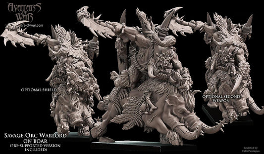 Savage Orc Warlord on boar by Avatars of War Miniatures