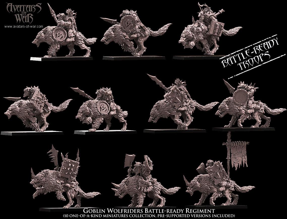 Goblin Wolf Rider Battle Ready Unit by Avatars of War Miniatures