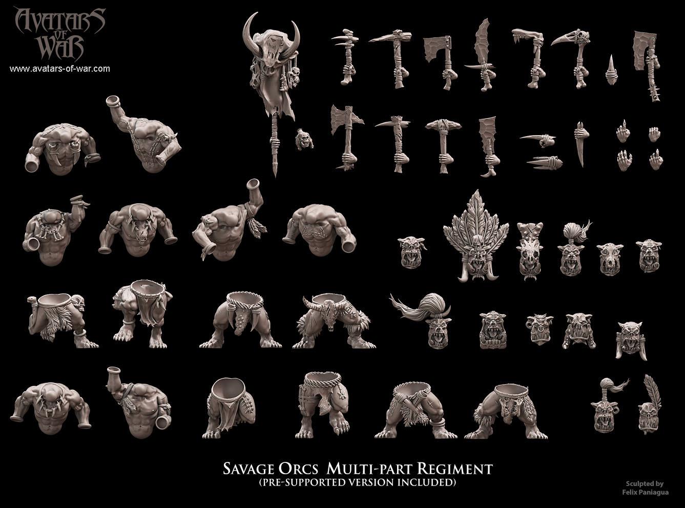 Savage Orc Warriors Unit Multipart by Avatars of War Miniatures