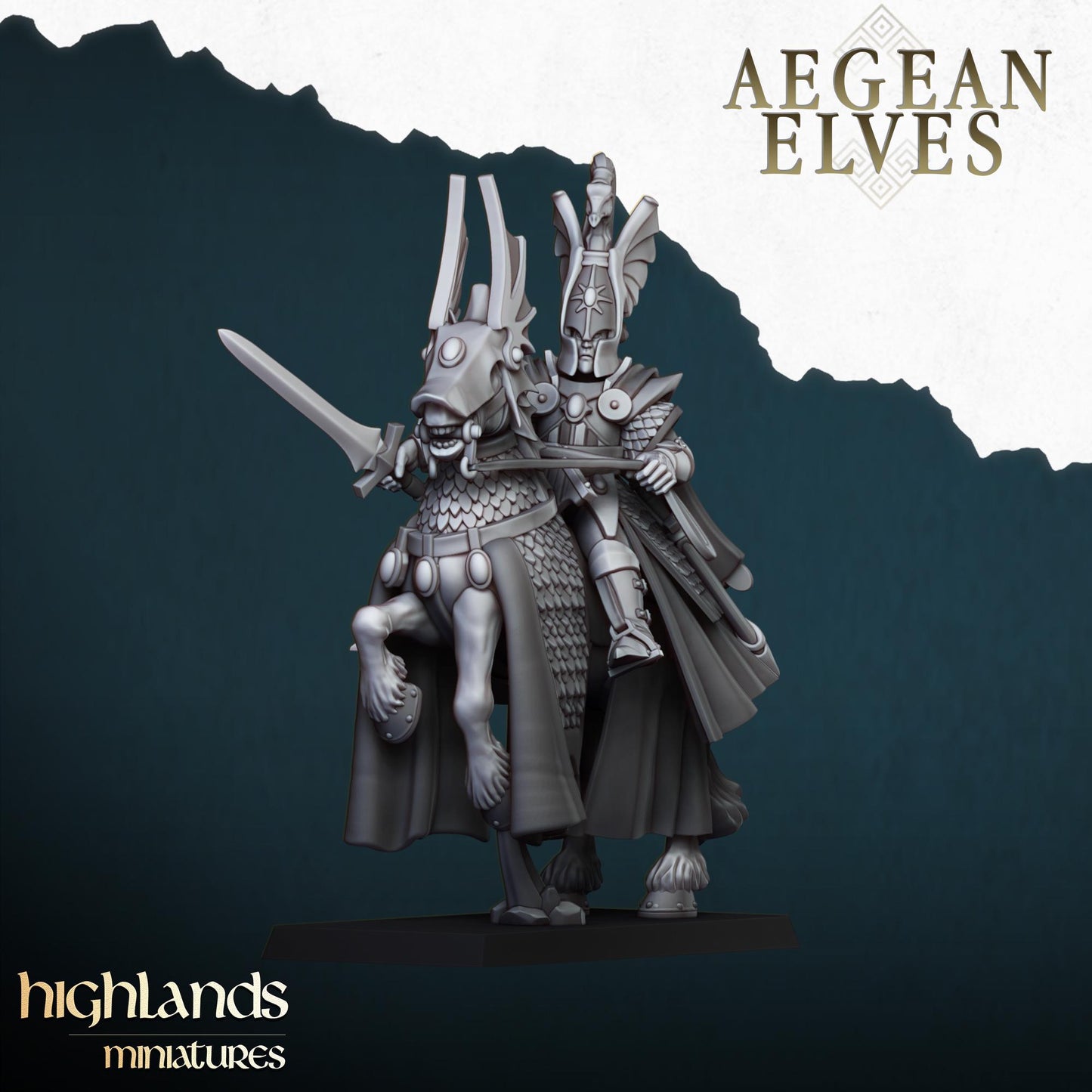 Aegean Elf Mounted Lord of Aegean Elves  by Highland Miniatures