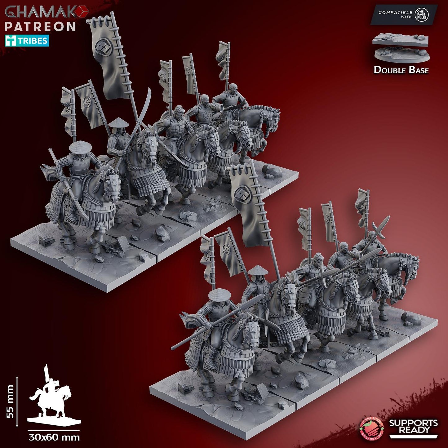 Mounted Ashigaru (Yari & Naginata) by Ghamak Miniatures