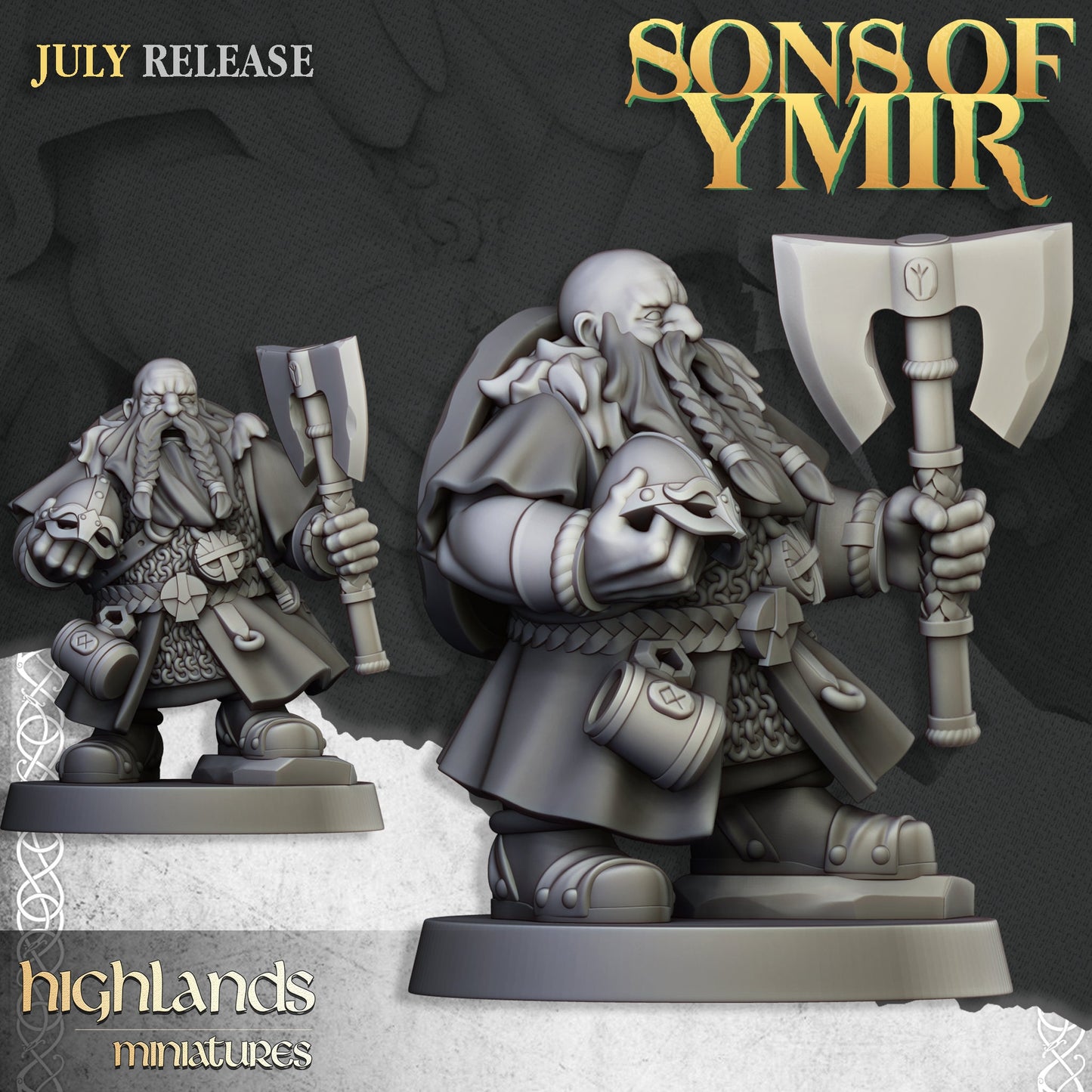 Dwarf Warriors Unit with Axe and Shield by Highland Miniatures