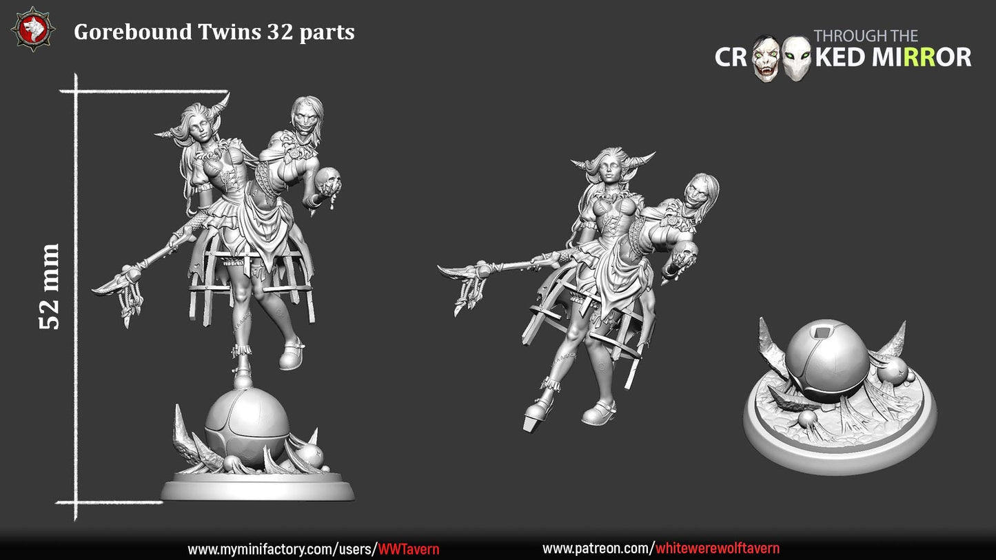 The Gorebound Twins from "Through the Crooked Mirror" by White Werewolf Tavern Miniatures