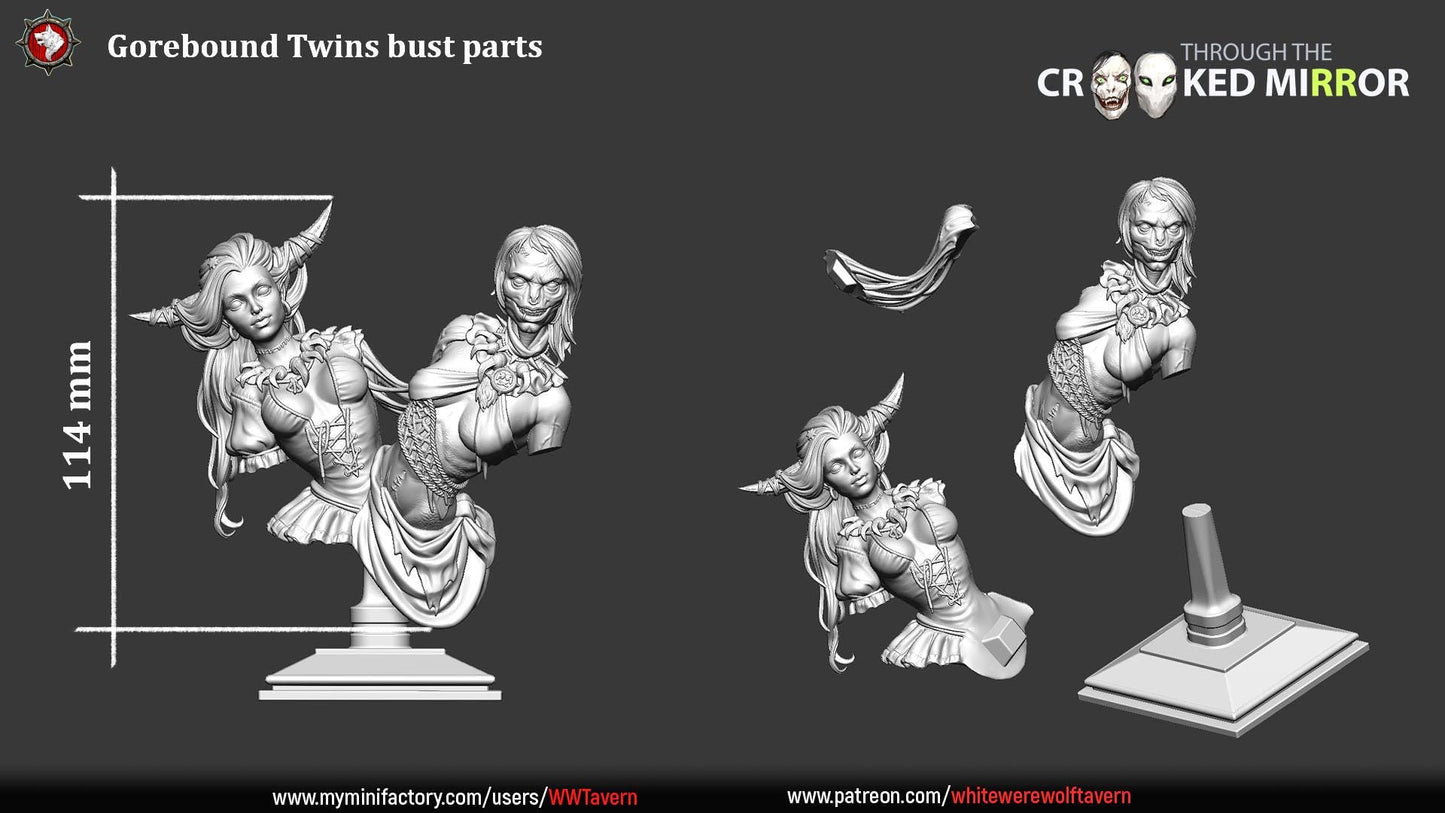 The Gorebound Twins from "Through the Crooked Mirror" by White Werewolf Tavern Miniatures