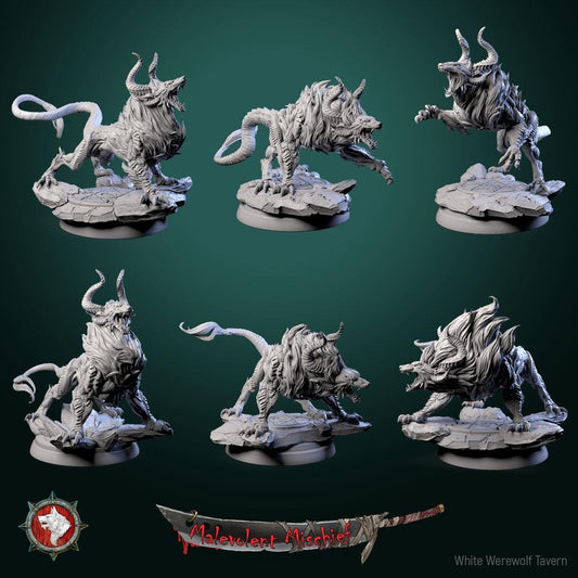 Infernal hounds from "Malevolent Mishcief" by White Werewolf Tavern Minitaures