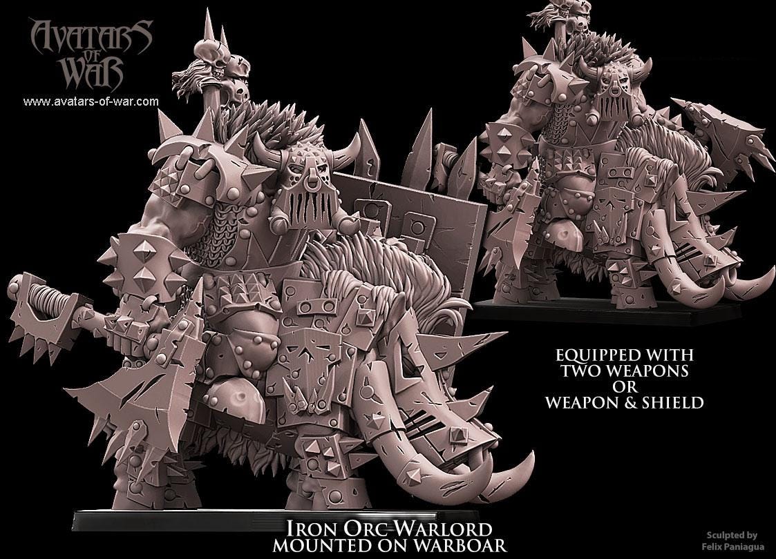 Iron Orc Warlord on Boar  by Avatars of War Miniatures