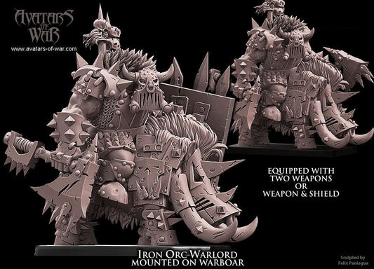 Iron Orc Warlord on Boar  by Avatars of War Miniatures