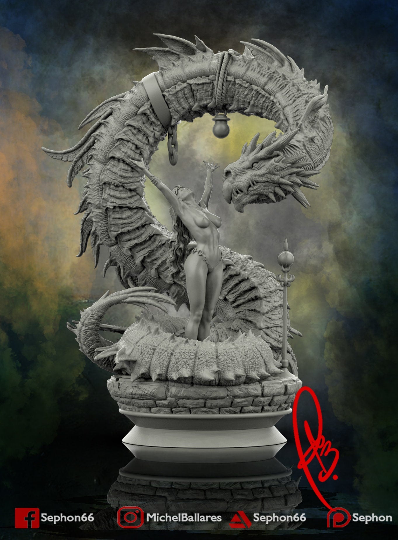 The Girl and the Dragon Statue Model Kit by Creative Geek MB