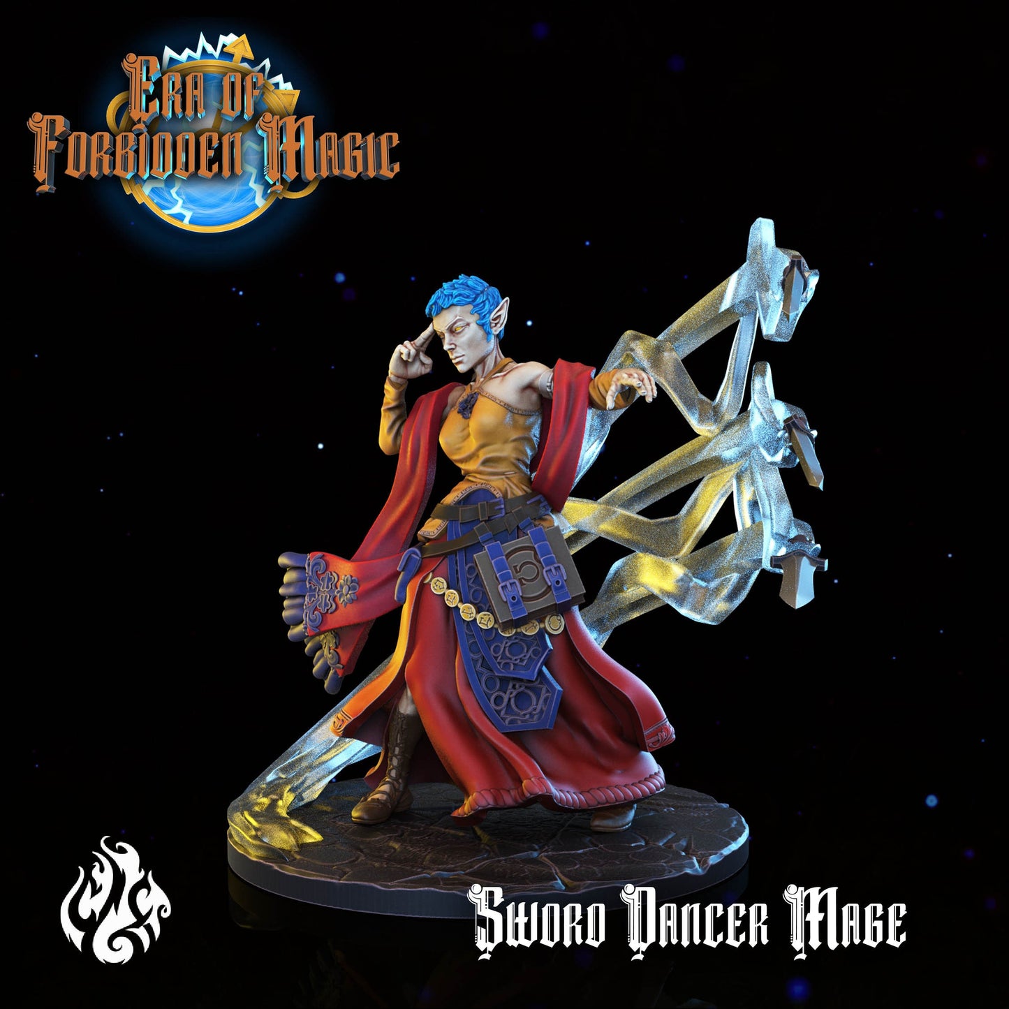 Sword Dancer Mage from "Era of Forbidden Magic" by Crippled God Foundry Miniatures