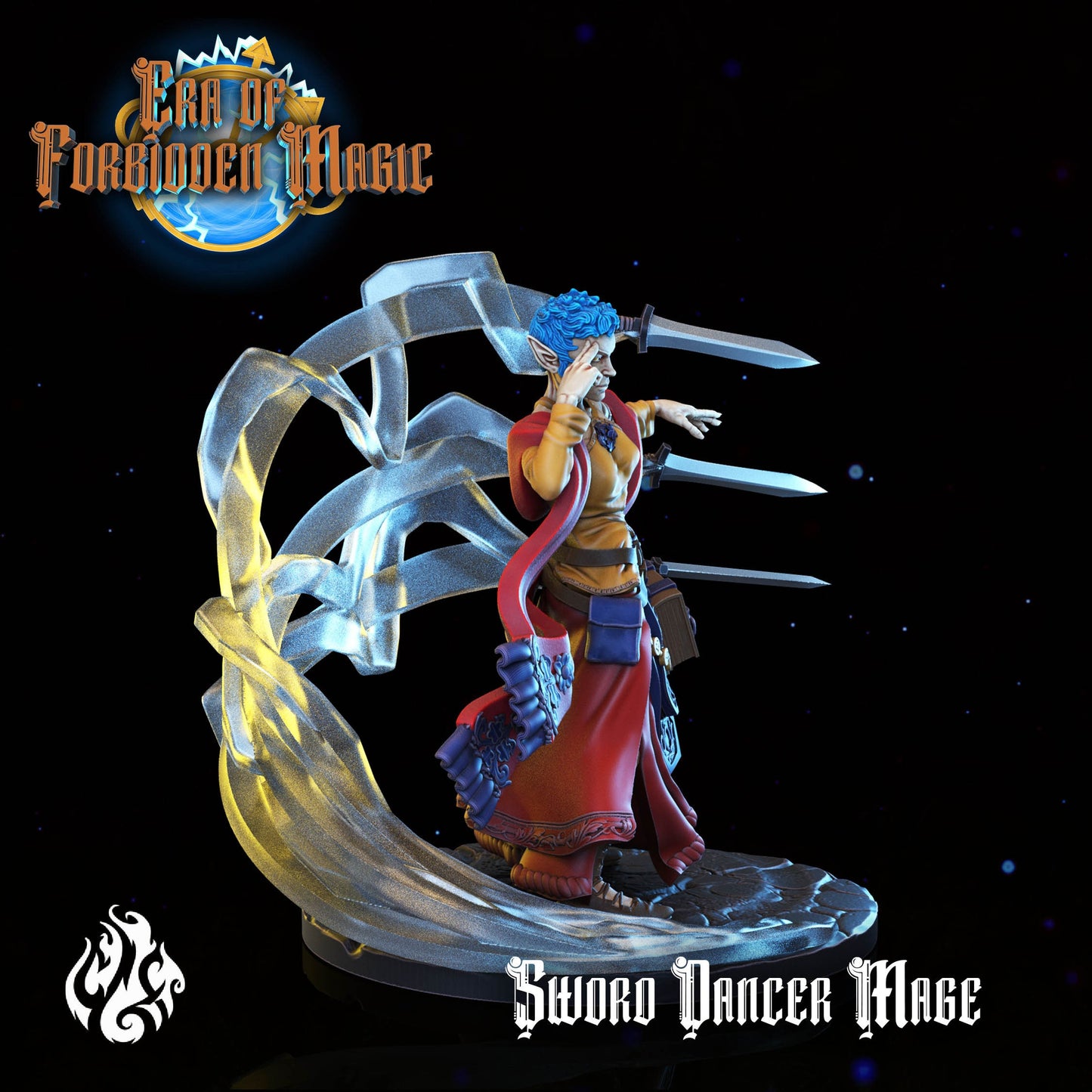 Sword Dancer Mage from "Era of Forbidden Magic" by Crippled God Foundry Miniatures