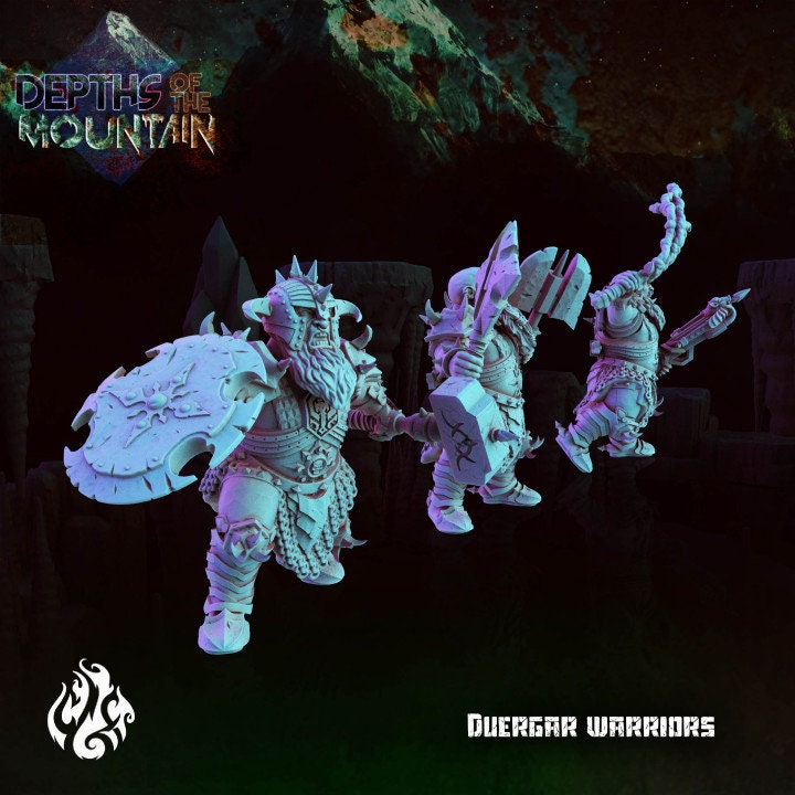 Duergar Warriors (Three Modular Miniatures) by Crippled God Foundry from "Depths of the Mountain"
