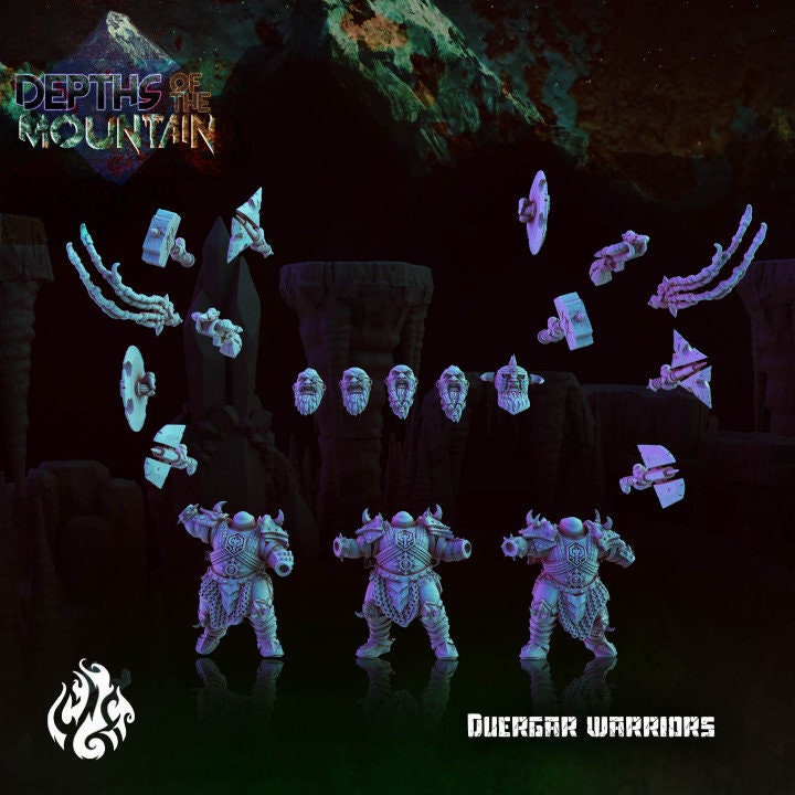 Duergar Warriors (Three Modular Miniatures) by Crippled God Foundry from "Depths of the Mountain"