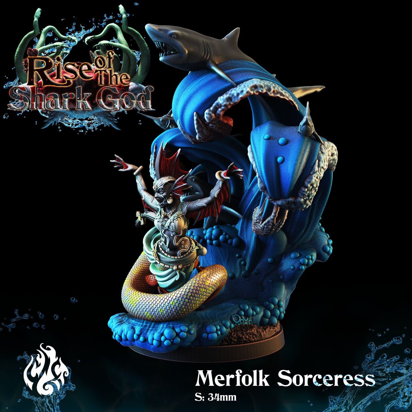Merfolk Spellcaster from "Rise of the Shark God" by Crippled God Foundry Miniatures