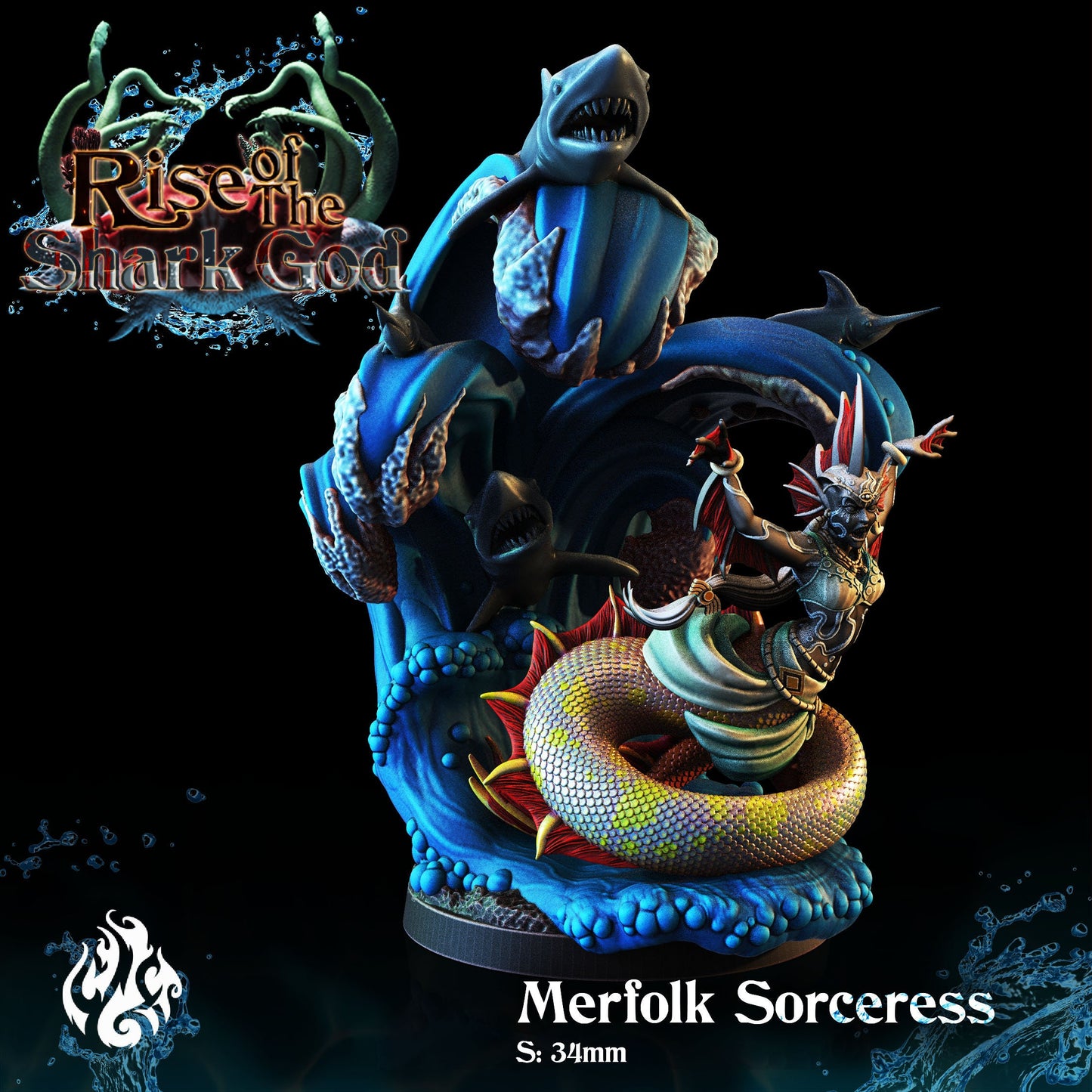Merfolk Spellcaster from "Rise of the Shark God" by Crippled God Foundry Miniatures