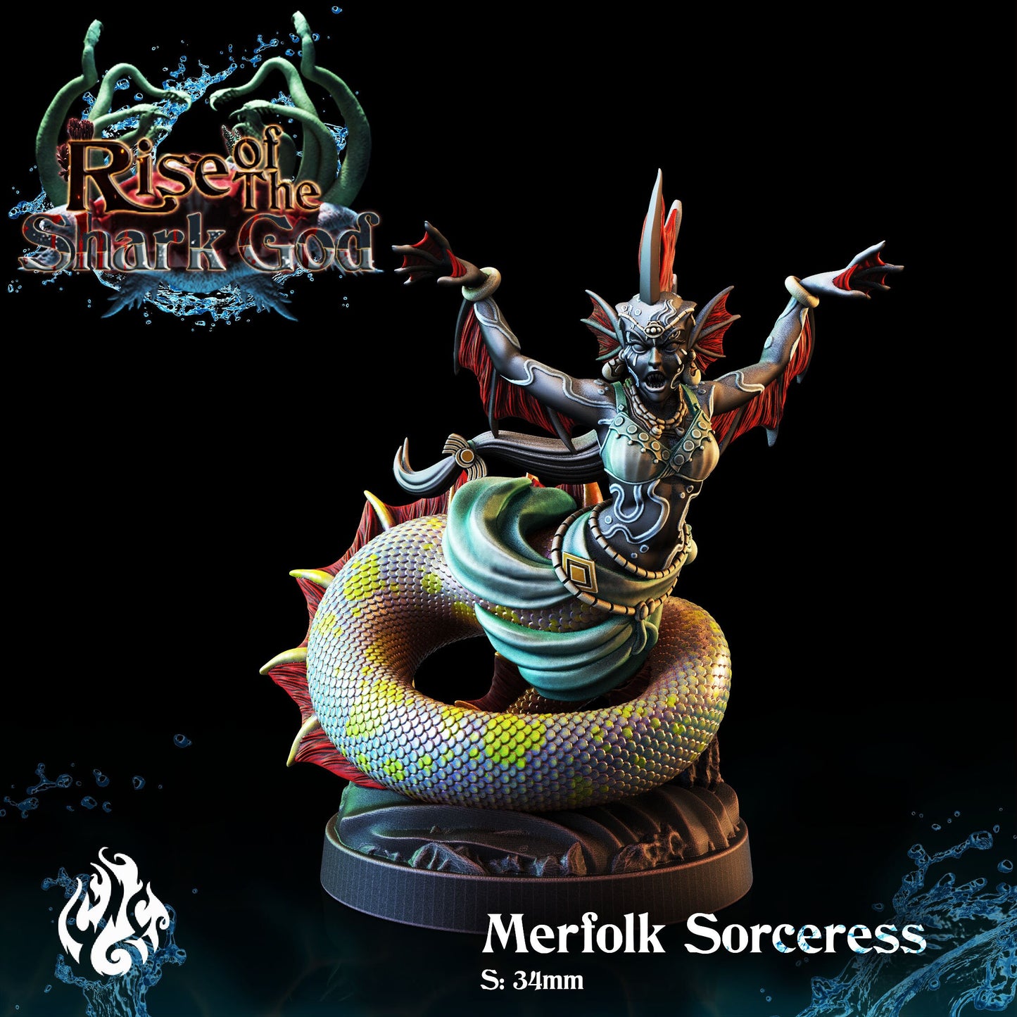 Merfolk Spellcaster from "Rise of the Shark God" by Crippled God Foundry Miniatures