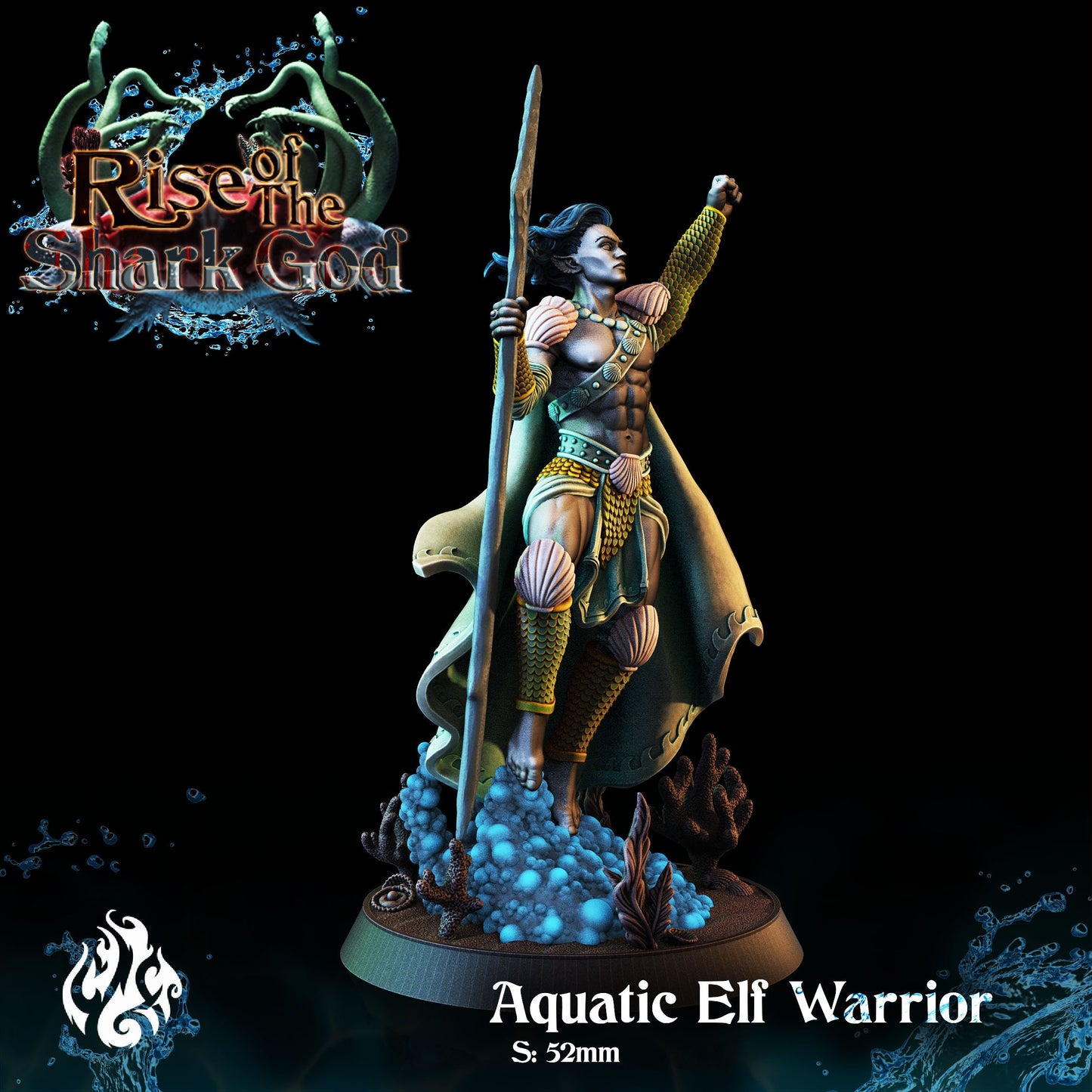 Aquatic Elf Warrior from "Rise of the Shark God" by Crippled God Foundry Miniatures