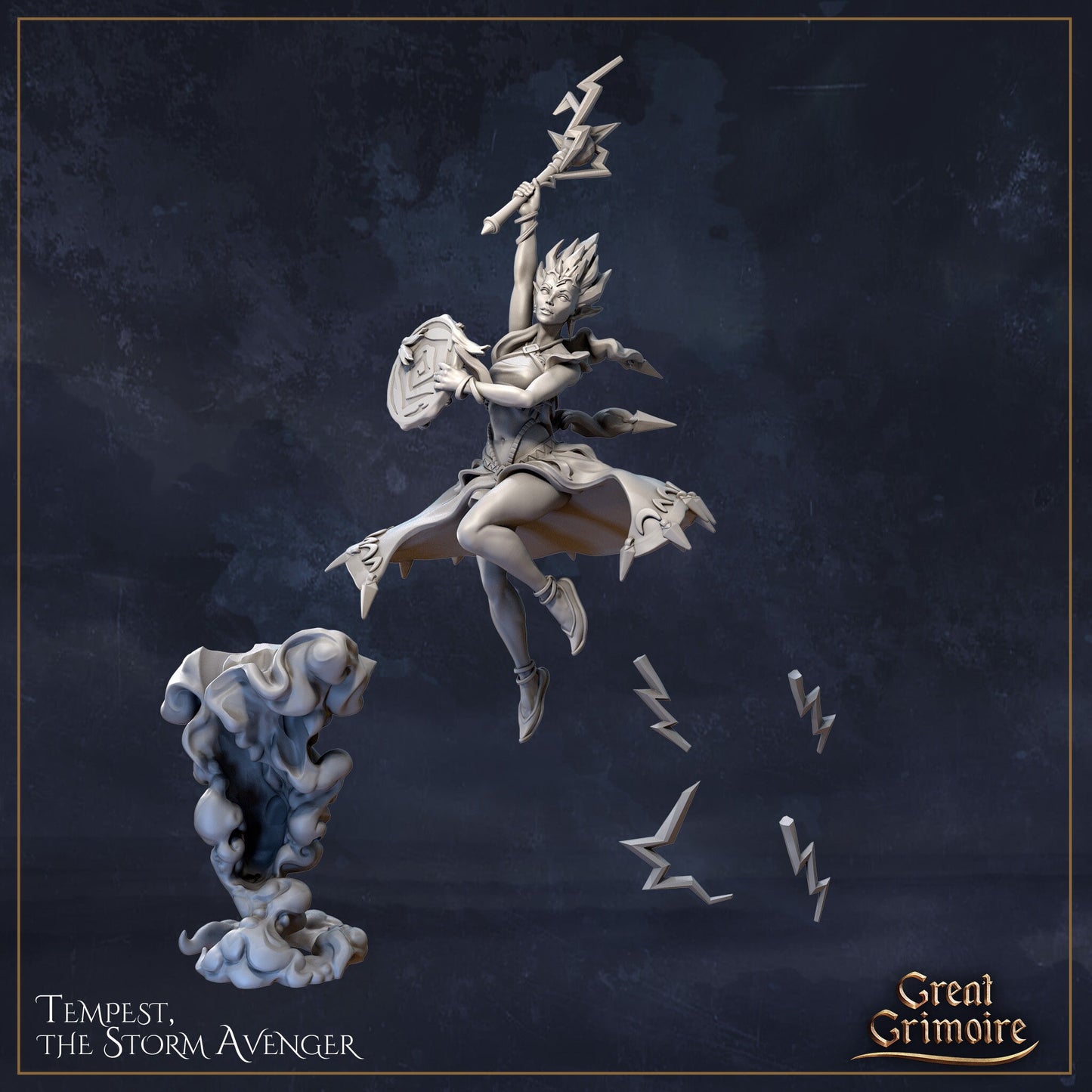 Tempest the Storm Avenger from "Elemental Awakening" by Great Grimoire Miniatures
