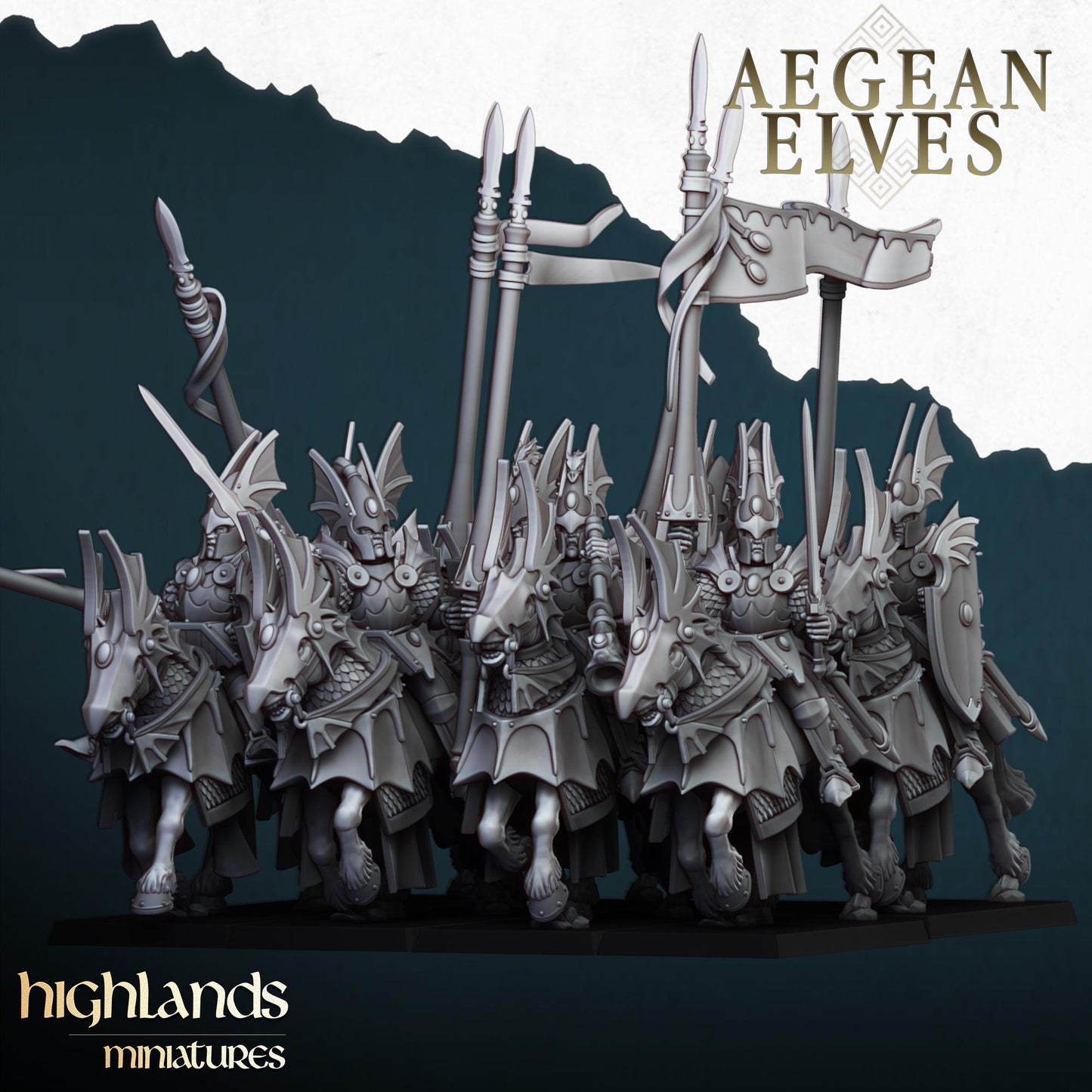 Mounted Dragons Unit of Aegean Elves  by Highland Miniatures