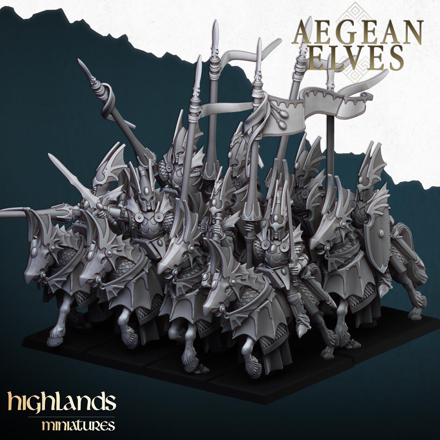 Mounted Dragons Unit of Aegean Elves  by Highland Miniatures