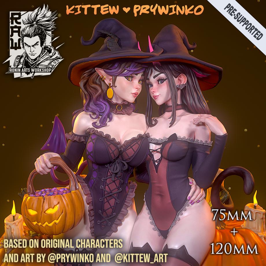 Prywinko and Kittew - Halloween Witches Double Pin Up Model Kits by Ronin Arts Workshop Miniatures