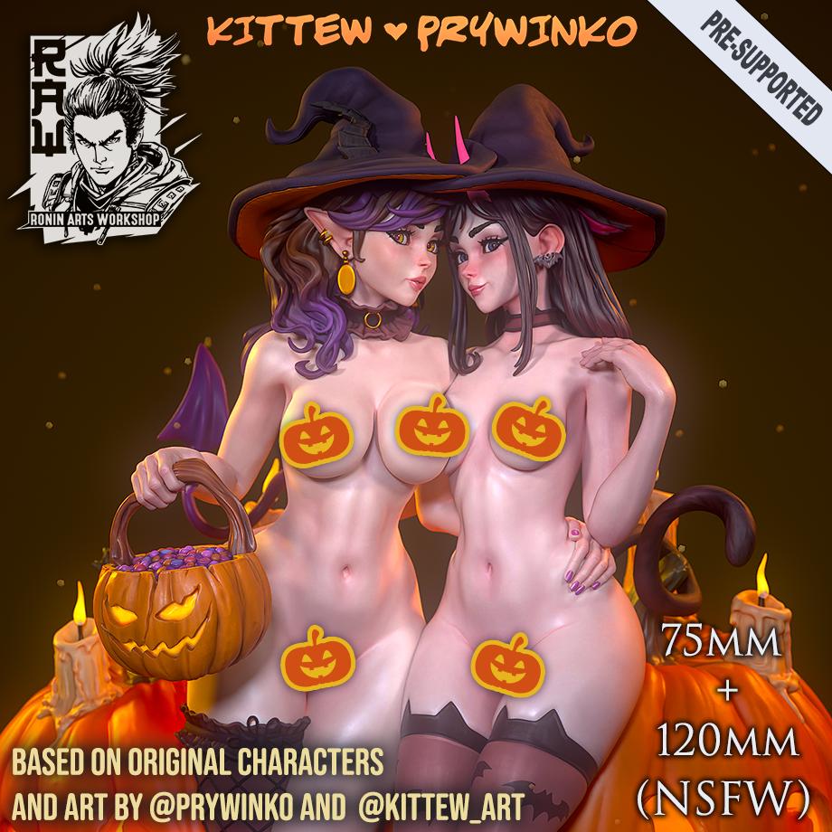 Prywinko and Kittew - Halloween Witches Double Pin Up Model Kits by Ronin Arts Workshop Miniatures