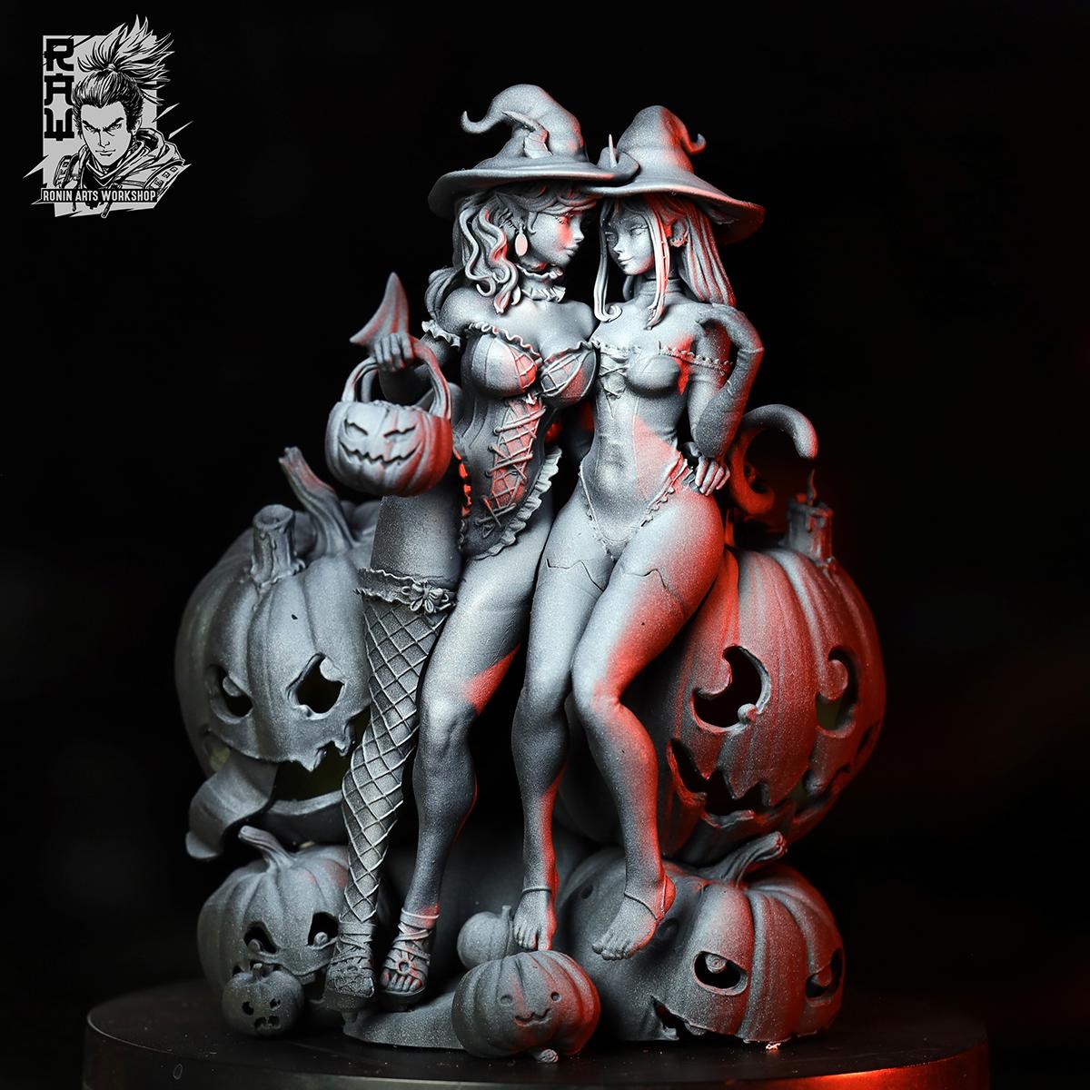 Prywinko and Kittew - Halloween Witches Double Pin Up Model Kits by Ronin Arts Workshop Miniatures