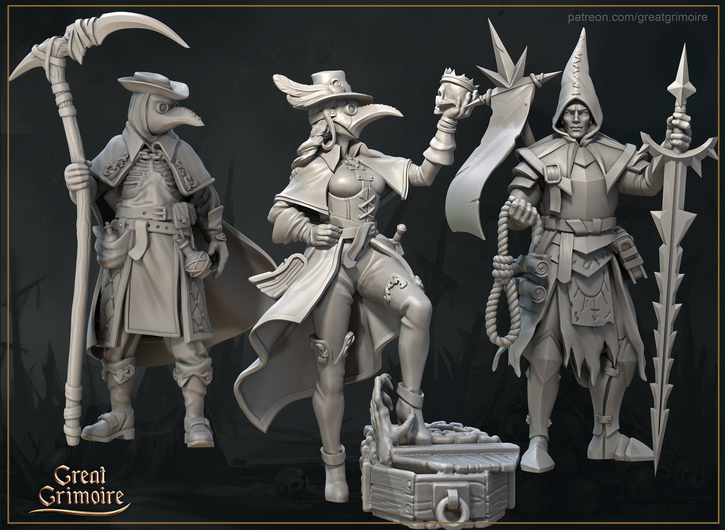 Masked Plague & Companions from "Dawn of Heresy" by Great Grimoire Miniatures