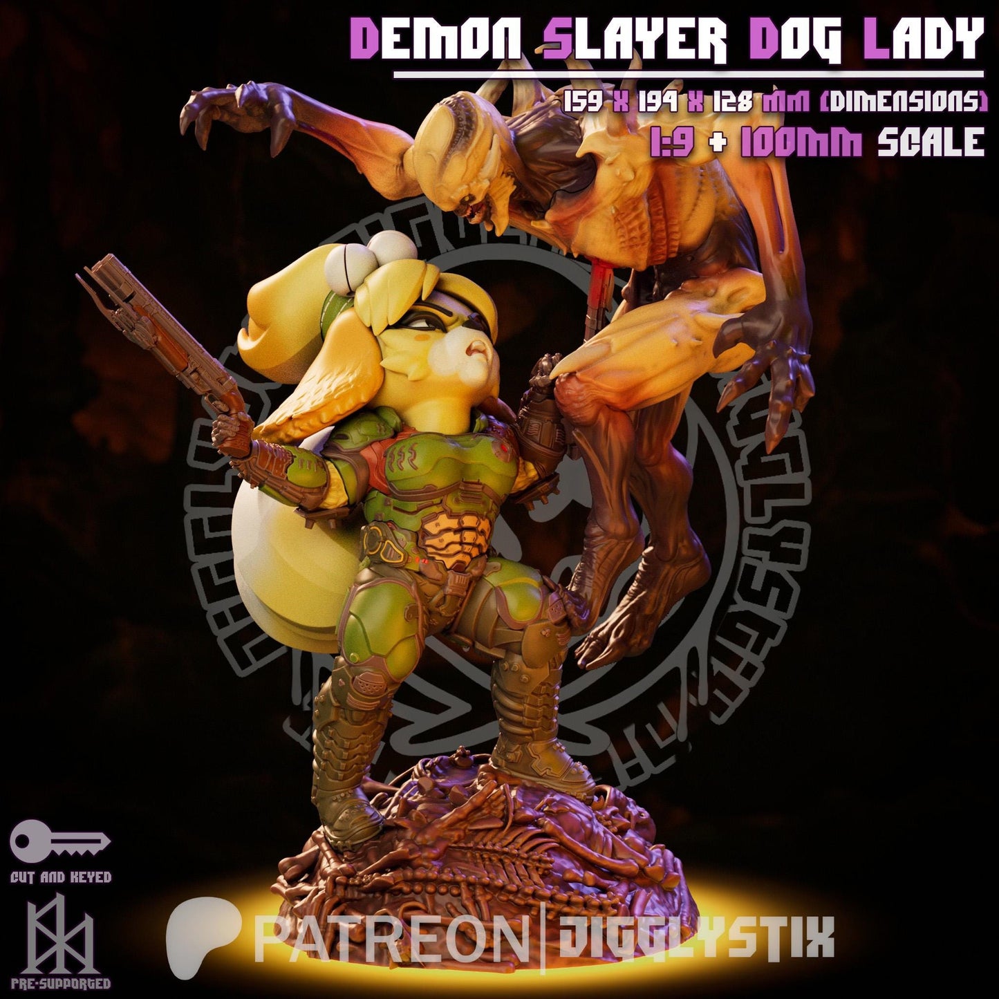 Demon Slaying Dog Lady by Jigglystix Pin Up Factory Miniatures