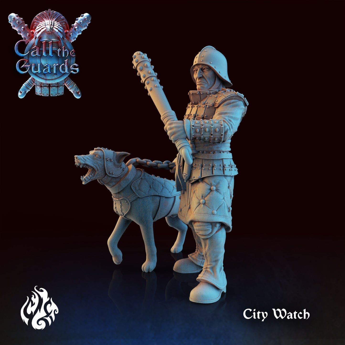 Male City Watch Guard and Dog from "Call the Guards" by Crippled God Foundry Miniatures RPG
