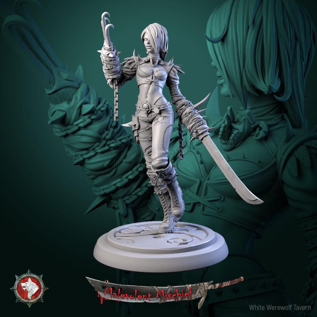 The Crimson huntress from "Malevolent Mischief" by White Werewolf Tavern Miniatures