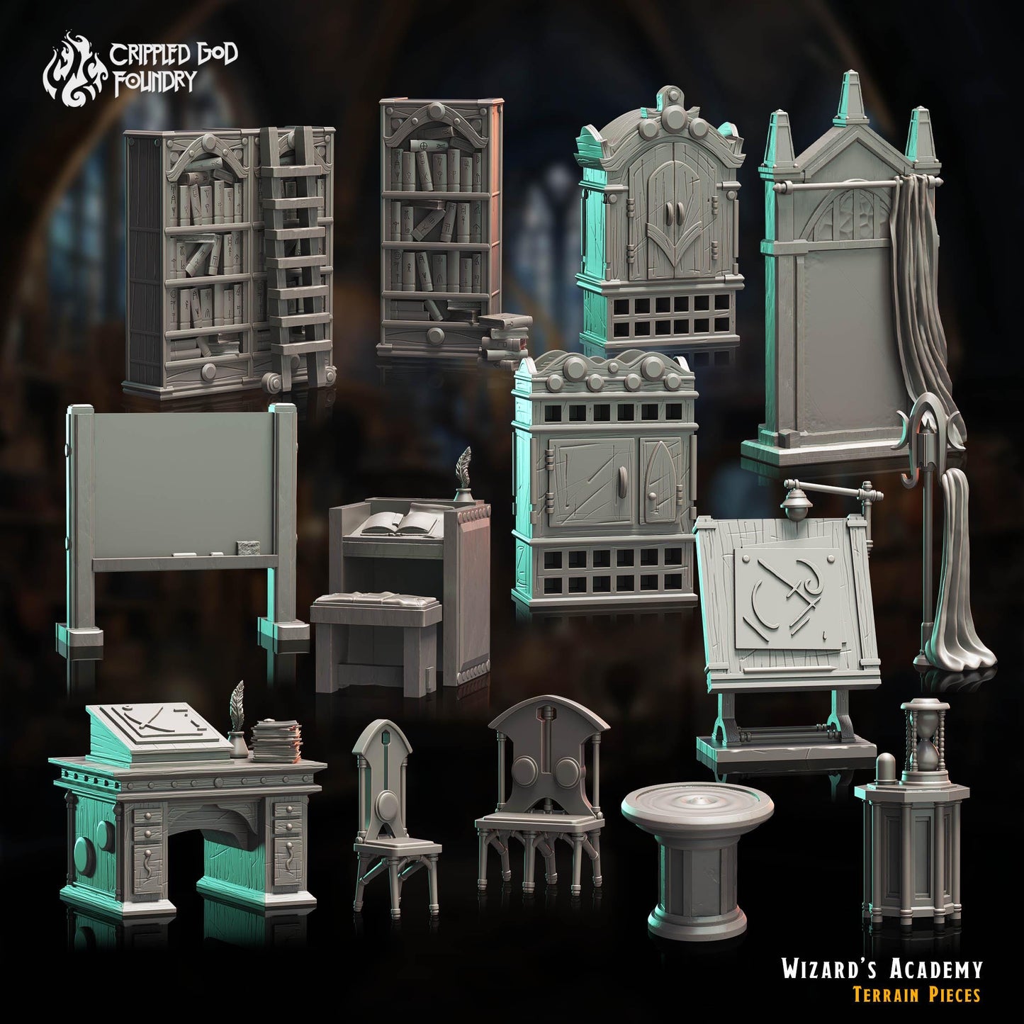 Wizard's Academy Terrain Pieces from "The Imposter Mage" by Crippled God Foundry Miniatures