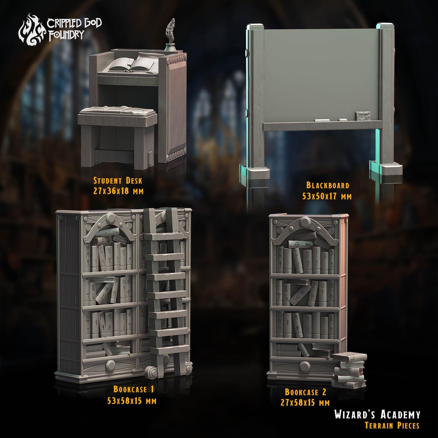 Wizard's Academy Terrain Pieces from "The Imposter Mage" by Crippled God Foundry Miniatures