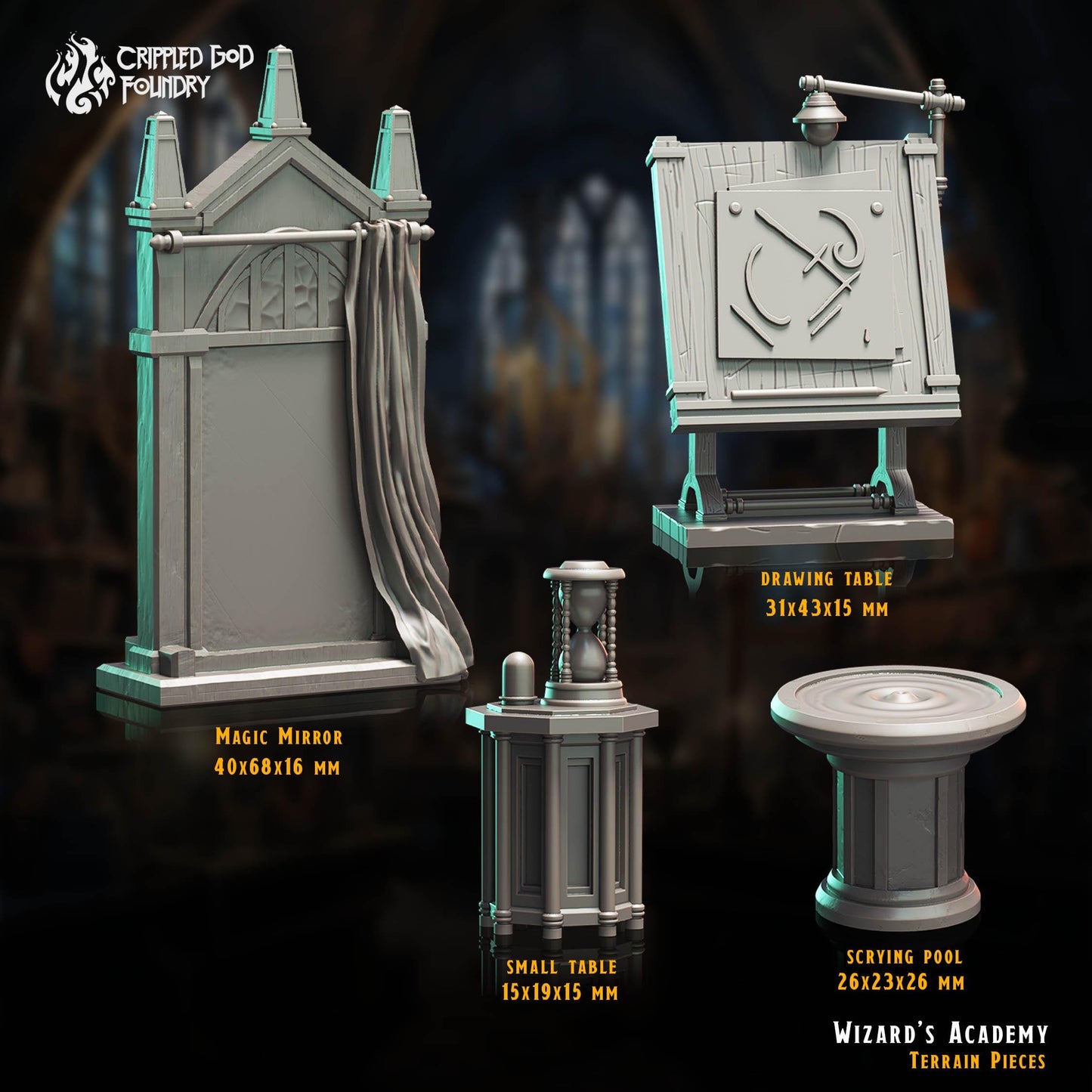 Wizard's Academy Terrain Pieces from "The Imposter Mage" by Crippled God Foundry Miniatures