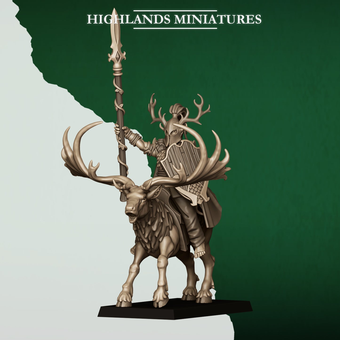 Mounted Feral Elf Lord on Feral Stag By Highland Miniatures