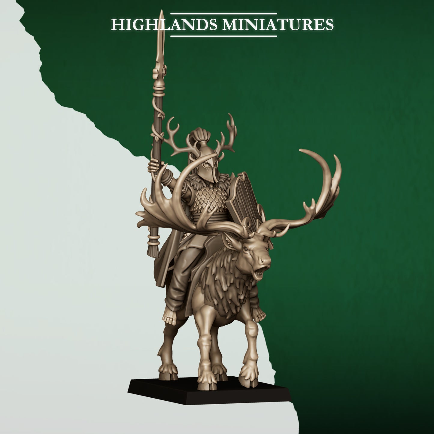 Mounted Feral Elf Lord on Feral Stag By Highland Miniatures