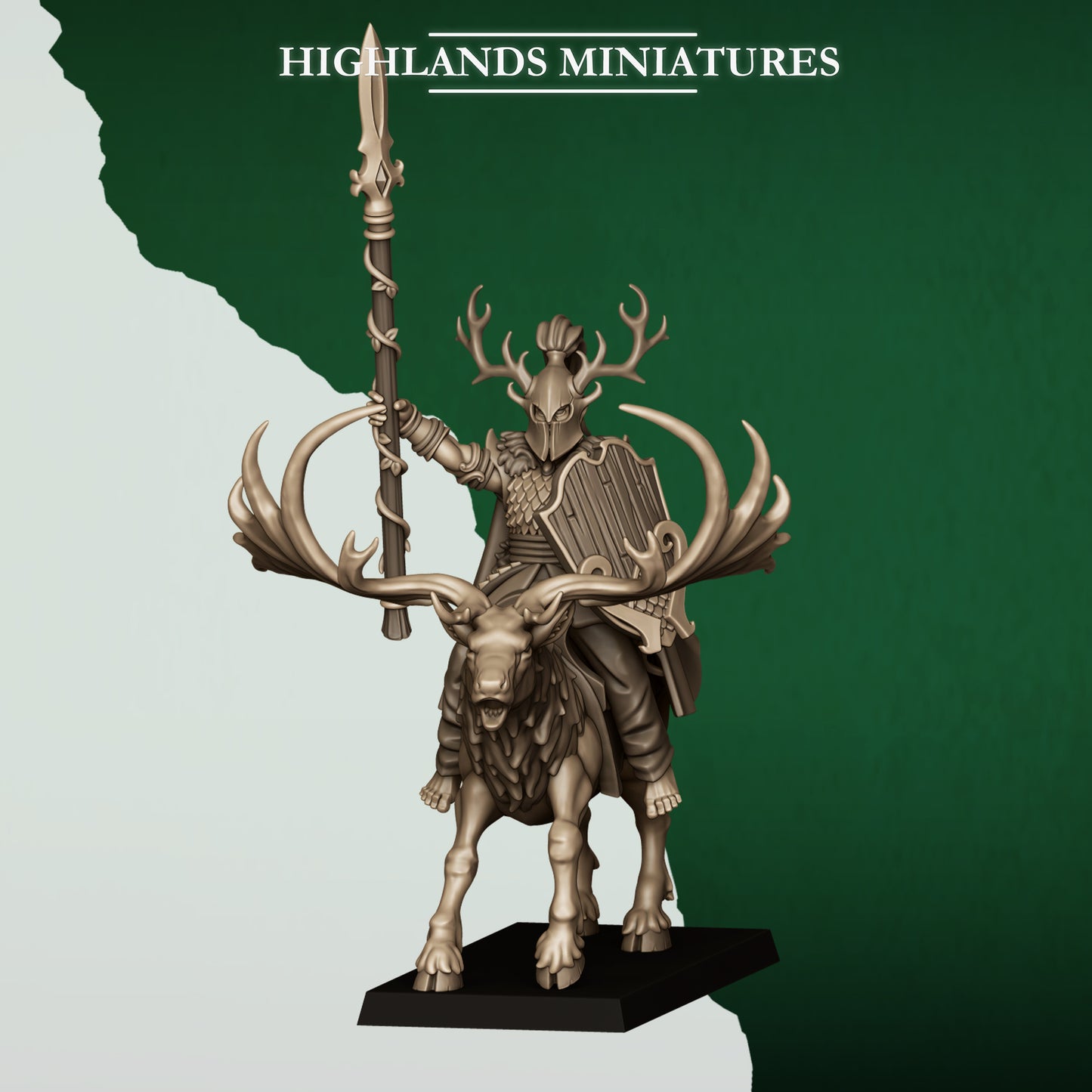 Mounted Feral Elf Lord on Feral Stag By Highland Miniatures