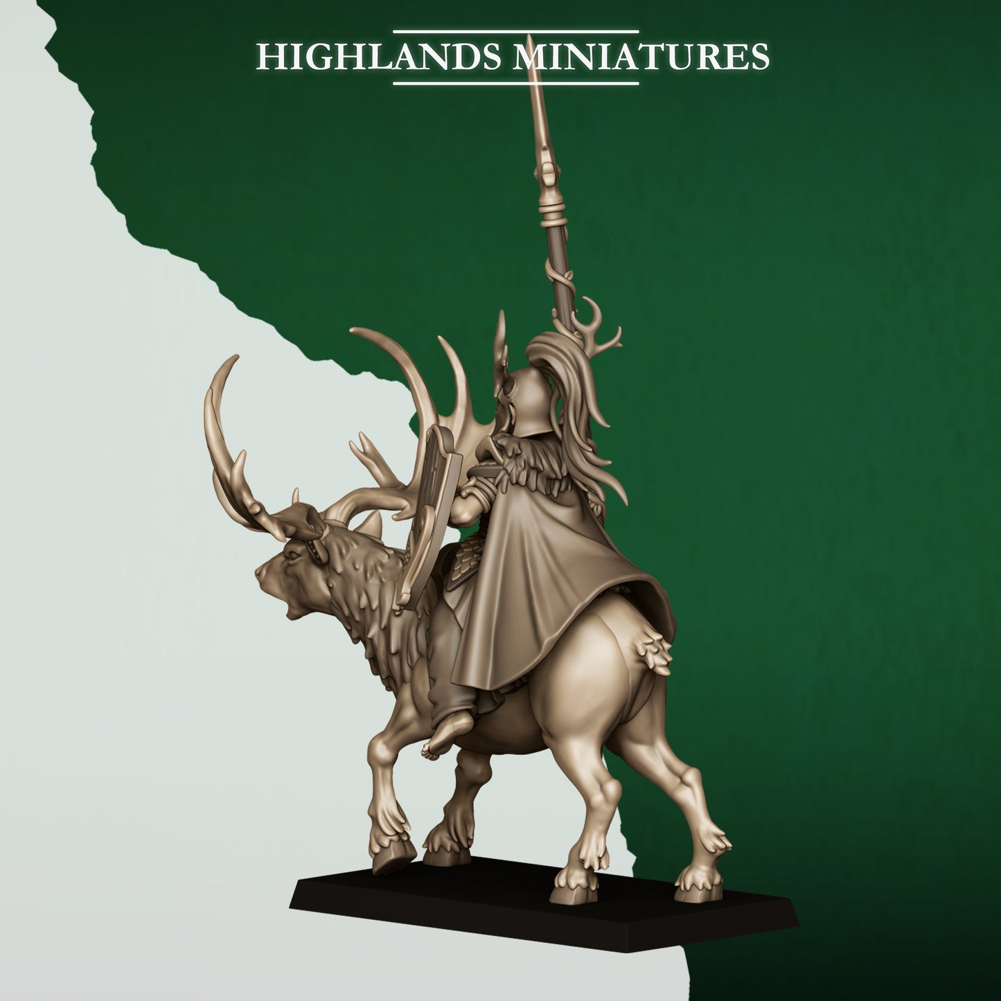 Mounted Feral Elf Lord on Feral Stag By Highland Miniatures