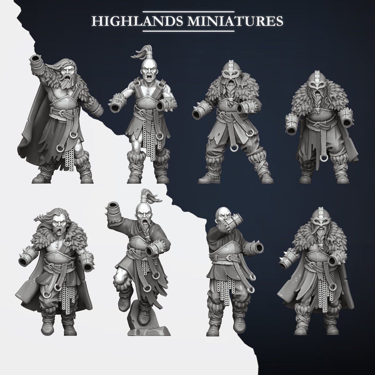 Norse Raiders with hand weapons and shields by Highland Miniatures
