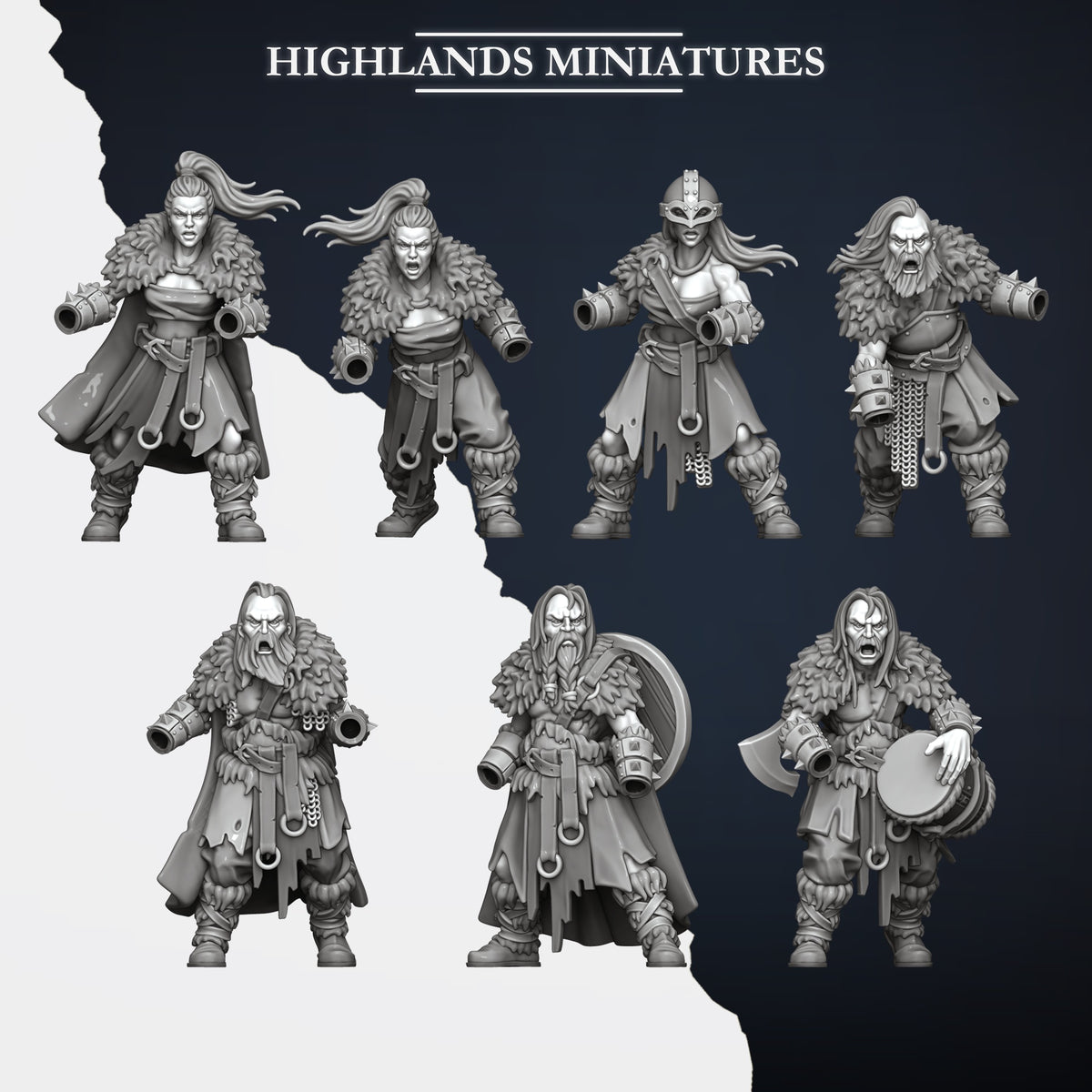 Norse Raiders with hand weapons and shields by Highland Miniatures