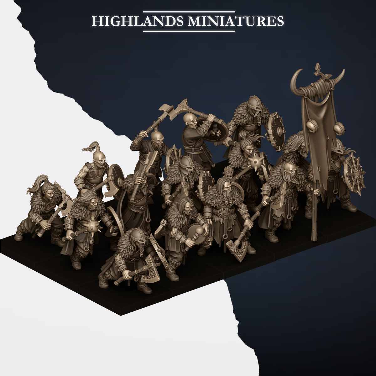 Norse Raiders with hand weapons and shields by Highland Miniatures