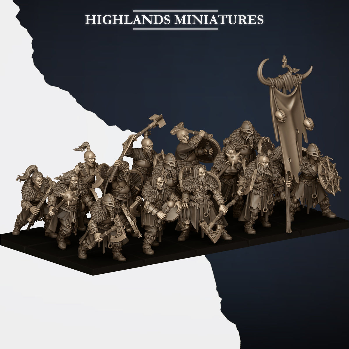Norse Raiders with hand weapons and shields by Highland Miniatures